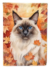 Balinese Cat in Fall Leaves House Flag Large Porch Sleeve Pole Decorative Outside Yard Banner Artwork Wall Hanging, Polyester, House Size, Multicolor
