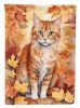 La Perm Cat in Fall Leaves House Flag Large Porch Sleeve Pole Decorative Outside Yard Banner Artwork Wall Hanging, Polyester, House Size, Multicolor