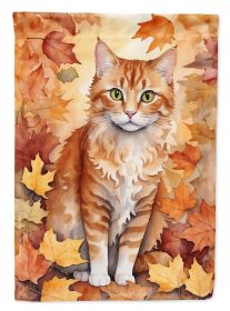 La Perm Cat in Fall Leaves House Flag Large Porch Sleeve Pole Decorative Outside Yard Banner Artwork Wall Hanging, Polyester, House Size, Multicolor