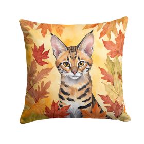 Savannah Cat in Fall Leaves Throw Pillow Machine Washable, Indoor Outdoor Decorative Pillow for Couch, Bed or Patio, 18Hx18W