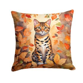 Bengal Cat in Fall Leaves Throw Pillow Machine Washable, Indoor Outdoor Decorative Pillow for Couch, Bed or Patio, 18Hx18W