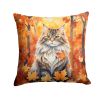 Siberian Cat in Fall Leaves Throw Pillow Machine Washable, Indoor Outdoor Decorative Pillow for Couch, Bed or Patio, 14Hx14W