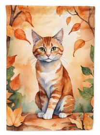 Suphalak Cat in Fall Leaves House Flag Large Porch Sleeve Pole Decorative Outside Yard Banner Artwork Wall Hanging, Polyester, House Size, Multicolor