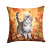 American Wirehair Cat in Fall Leaves Throw Pillow Machine Washable, Indoor Outdoor Decorative Pillow for Couch, Bed or Patio, 14Hx14W