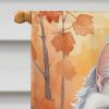 Turkish Angora Cat in Fall Leaves House Flag Large Porch Sleeve Pole Decorative Outside Yard Banner Artwork Wall Hanging, Polyester, House Size