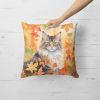 Norwegian Forest Cat in Fall Leaves Throw Pillow Machine Washable, Indoor Outdoor Decorative Pillow for Couch, Bed or Patio, 18Hx18W
