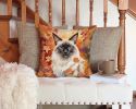 Balinese Cat in Fall Leaves Throw Pillow Machine Washable, Indoor Outdoor Decorative Pillow for Couch, Bed or Patio, 14Hx14W