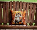 Siberian Cat in Fall Leaves Throw Pillow Machine Washable, Indoor Outdoor Decorative Pillow for Couch, Bed or Patio, 14Hx14W