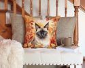 Birman Cat in Fall Leaves Throw Pillow Machine Washable, Indoor Outdoor Decorative Pillow for Couch, Bed or Patio, 14Hx14W