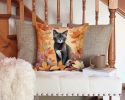 Asian Cat in Fall Leaves Throw Pillow Machine Washable, Indoor Outdoor Decorative Pillow for Couch, Bed or Patio, 14Hx14W