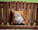 Turkish Angora Cat in Fall Leaves Throw Pillow Machine Washable, Indoor Outdoor Decorative Pillow for Couch, Bed or Patio, 14Hx14W