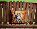American Wirehair Cat in Fall Leaves Throw Pillow Machine Washable, Indoor Outdoor Decorative Pillow for Couch, Bed or Patio, 14Hx14W