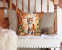 Suphalak Cat in Fall Leaves Throw Pillow Machine Washable, Indoor Outdoor Decorative Pillow for Couch, Bed or Patio, 14Hx14W