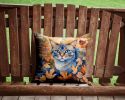 Ojos Azules Cat in Fall Leaves Throw Pillow Machine Washable, Indoor Outdoor Decorative Pillow for Couch, Bed or Patio, 14Hx14W