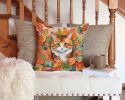 Foldex Exotic Fold Cat in Fall Leaves Throw Pillow Machine Washable, Indoor Outdoor Decorative Pillow for Couch, Bed or Patio, 14Hx14W