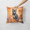 Asian Cat in Fall Leaves Throw Pillow Machine Washable, Indoor Outdoor Decorative Pillow for Couch, Bed or Patio, 18Hx18W