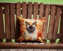 Birman Cat in Fall Leaves Throw Pillow Machine Washable, Indoor Outdoor Decorative Pillow for Couch, Bed or Patio, 14Hx14W