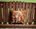 Cheetoh Cat in Fall Leaves Throw Pillow Machine Washable, Indoor Outdoor Decorative Pillow for Couch, Bed or Patio, 14Hx14W