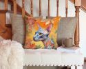 Donskoy Don Sphynx Cat in Fall Leaves Throw Pillow Machine Washable, Indoor Outdoor Decorative Pillow for Couch, Bed or Patio, 14Hx14W