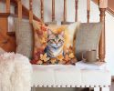 Raas Cat in Fall Leaves Throw Pillow Machine Washable, Indoor Outdoor Decorative Pillow for Couch, Bed or Patio, 14Hx14W