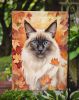 Balinese Cat in Fall Leaves Garden Flag Mailbox Flag Decorative Yard Flag Banner Outside Patio Artwork Yard Flower Beds, Garden Size, Multicolor