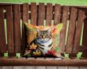 California Spangled Cat in Fall Leaves Throw Pillow Machine Washable, Indoor Outdoor Decorative Pillow for Couch, Bed or Patio, 14Hx14W