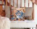 Ojos Azules Cat in Fall Leaves Throw Pillow Machine Washable, Indoor Outdoor Decorative Pillow for Couch, Bed or Patio, 14Hx14W