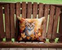 Raas Cat in Fall Leaves Throw Pillow Machine Washable, Indoor Outdoor Decorative Pillow for Couch, Bed or Patio, 14Hx14W