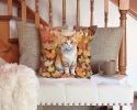 Manx Cat in Fall Leaves Throw Pillow Machine Washable, Indoor Outdoor Decorative Pillow for Couch, Bed or Patio, 14Hx14W