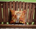 La Perm Cat in Fall Leaves Throw Pillow Machine Washable, Indoor Outdoor Decorative Pillow for Couch, Bed or Patio, 14Hx14W