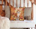La Perm Cat in Fall Leaves Throw Pillow Machine Washable, Indoor Outdoor Decorative Pillow for Couch, Bed or Patio, 14Hx14W
